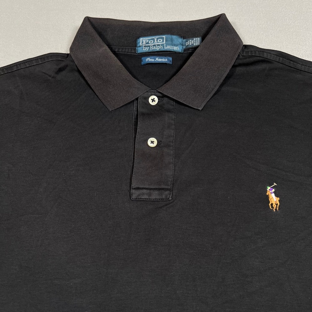 Polo Ralph Lauren Mens XL Black Pima Interlock Short Sleeve Polo Shirt Pony Logo